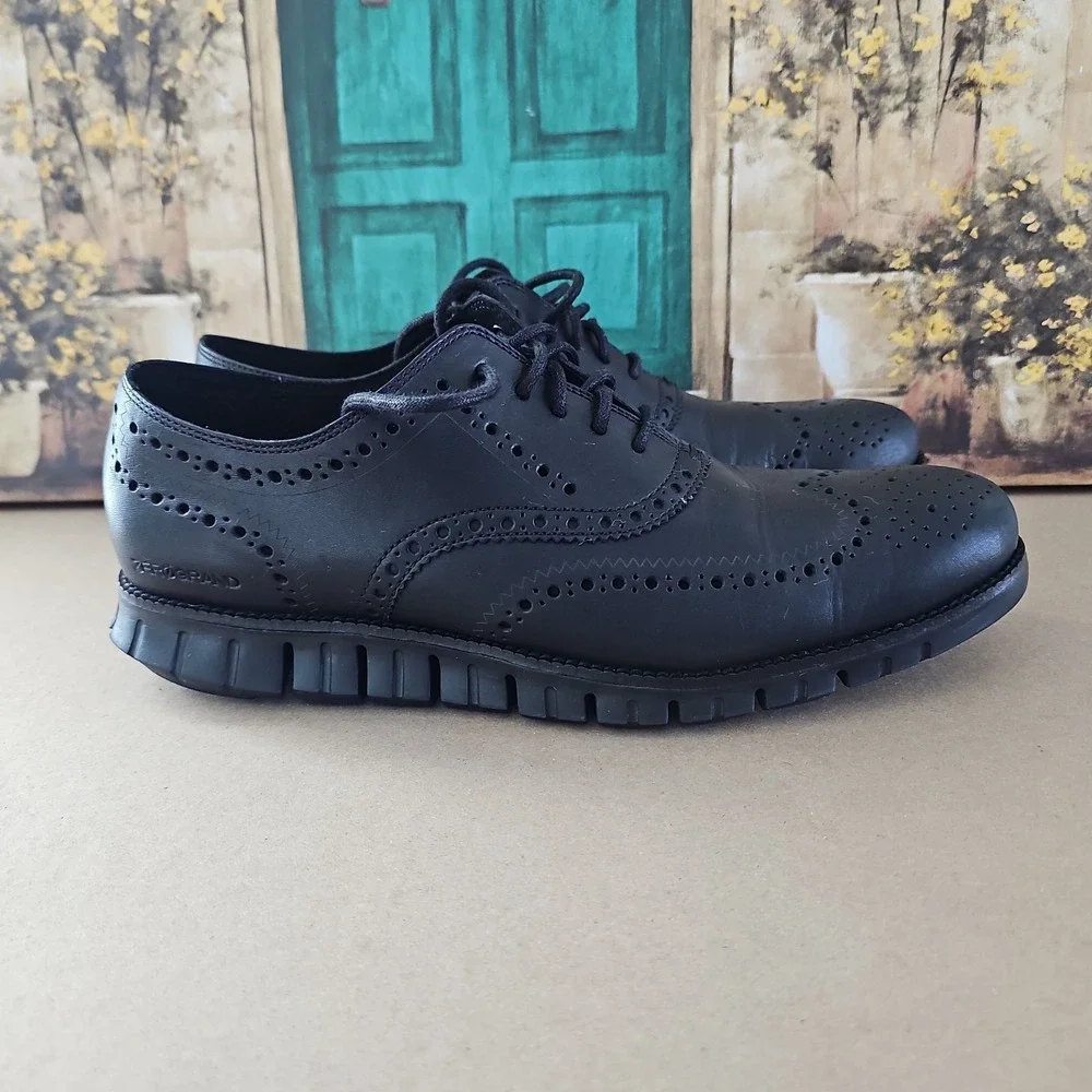 Cole Haan Men's ZeroGrand Black Leather Wingtip Oxfords C20719